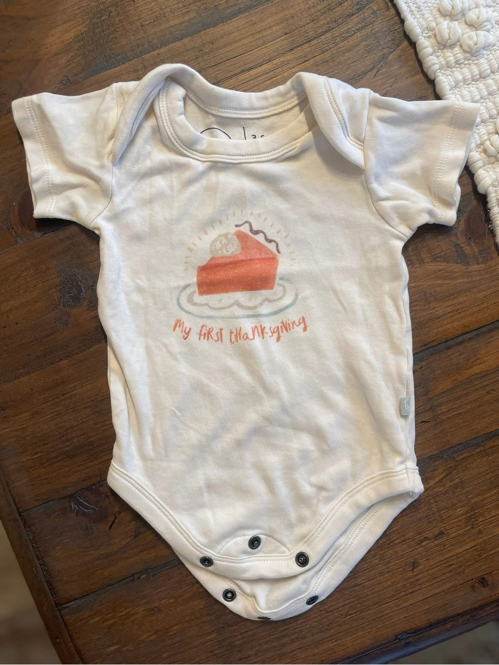 Infant cream Bodysuit with Orange Pie Graphic - My First Thanksgiving